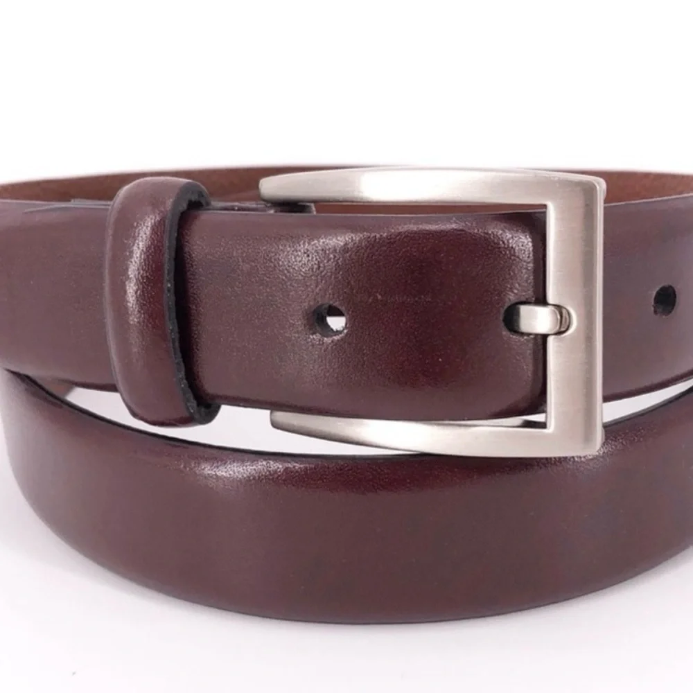 Jos. A Bank Men’s Brown Leather Dress Belt with Brushed Silver Square Buckle 38